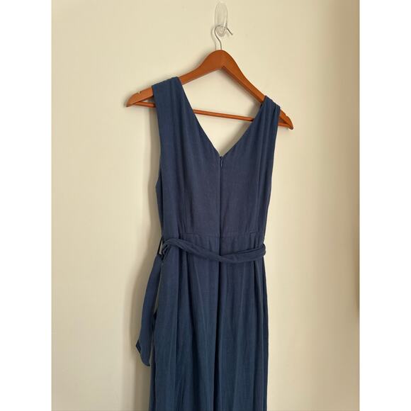 Lulu's Wide Leg Cotton Belted Jumpsuit in Blue Size Medium - Picture 8 of 8